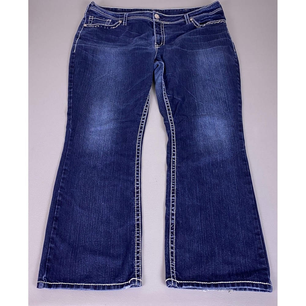 Silver Jeans Co Suki Flap Flare Jeans Women's Plus 24 Plus Dark Wash Blue **